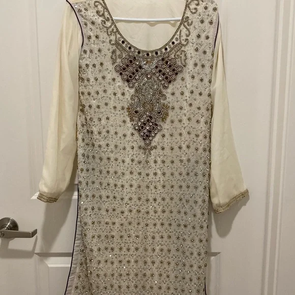 Dresses | Fancy Desi Indian Pakistani Shalwar Kameez Purple And White Stone  Work | Poshmark
